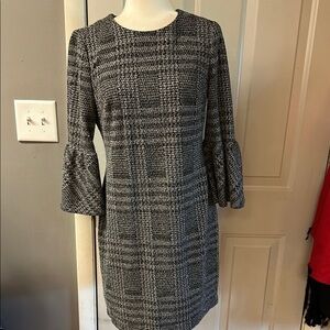 Calvin Klein Black and Gray Sheath Dress with Bell Sleeves